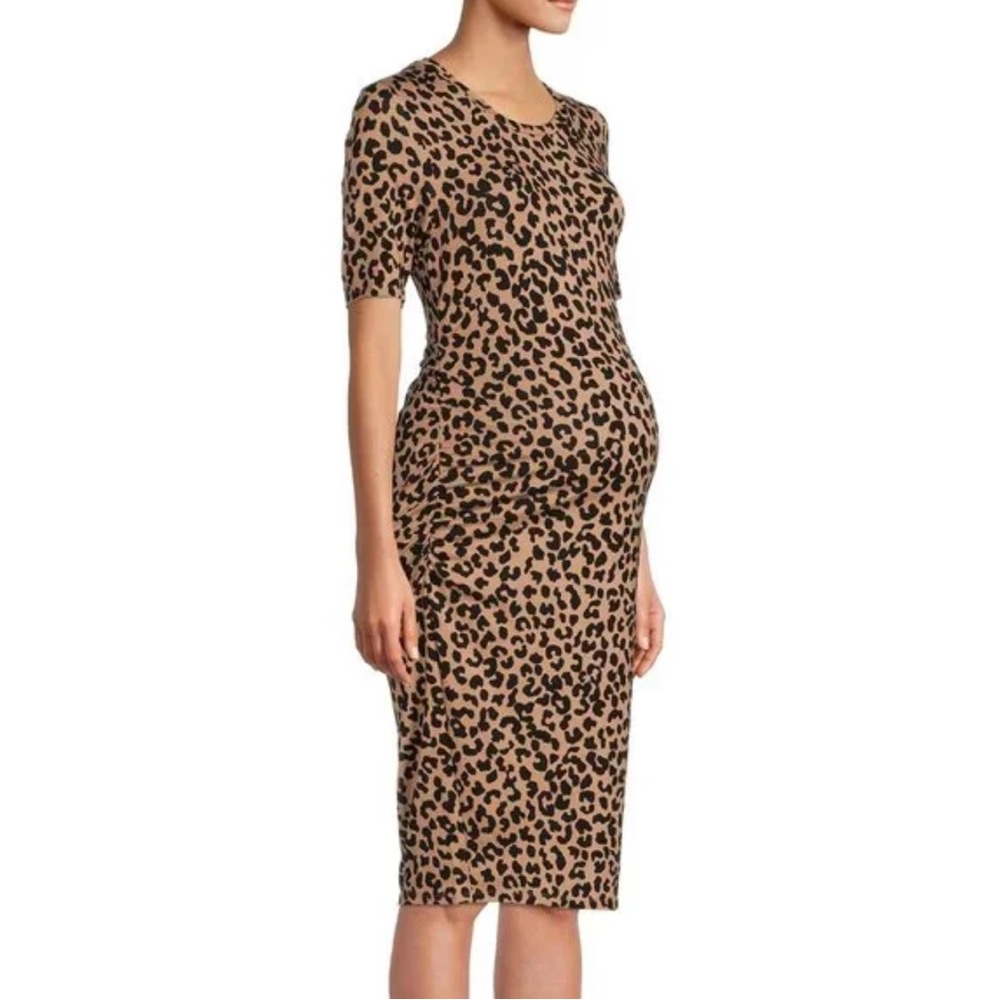 Leopard Ruched Maternity Dress